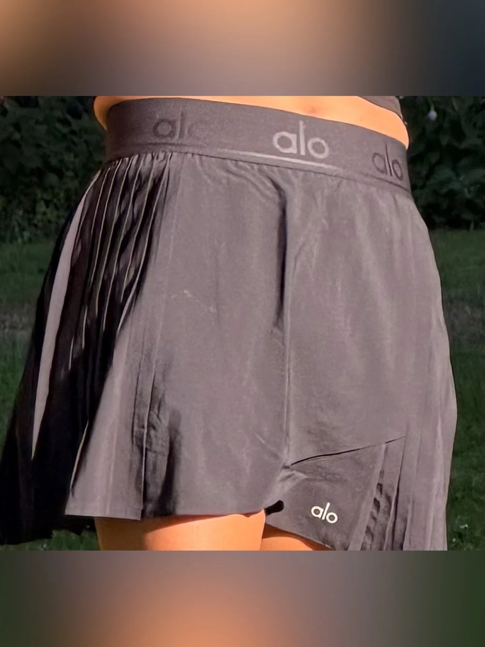 ALO Yoga Black Pleated Wrap Mini Skirt